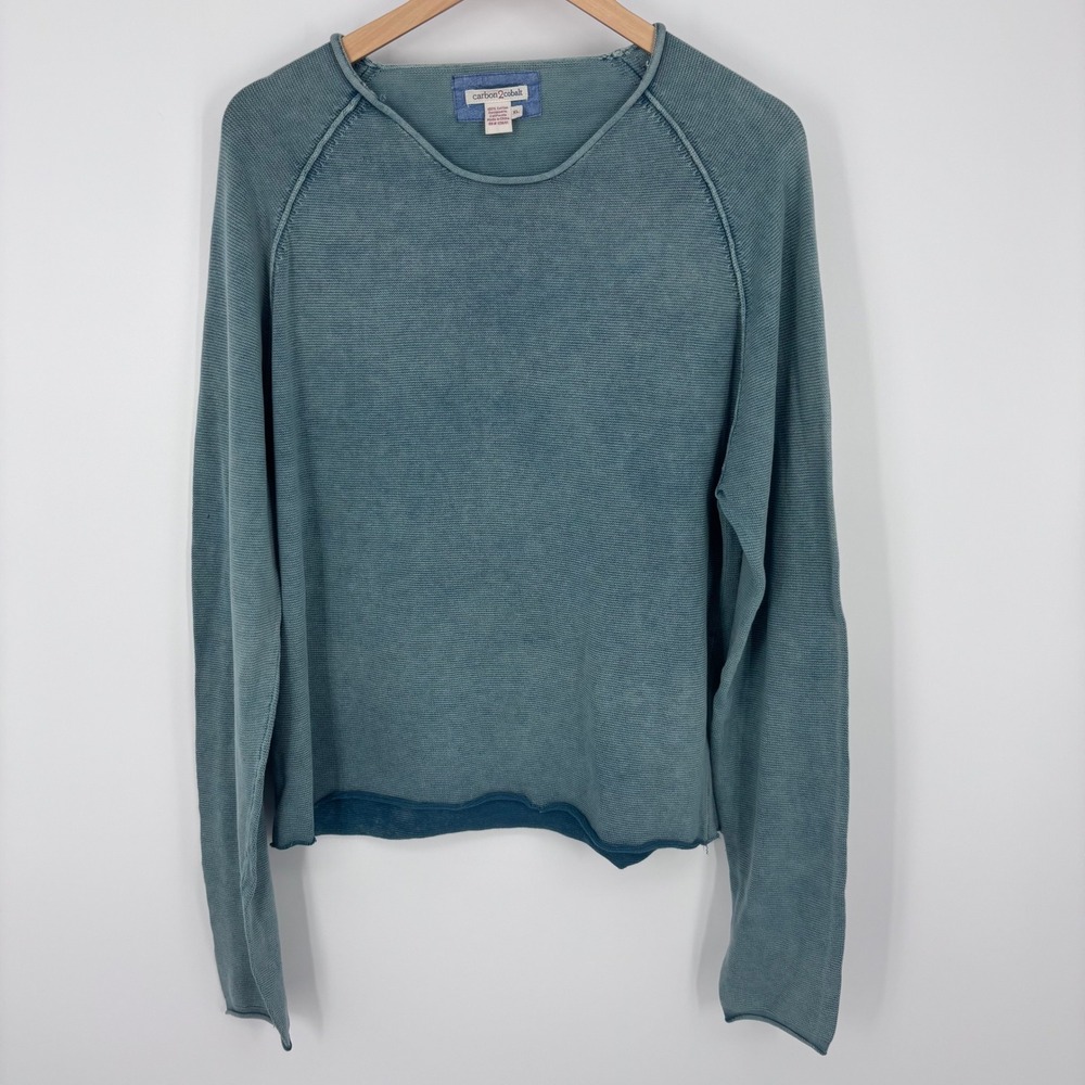 Carbon 2 Cobalt Roll Neck Thermal Top Women XL Blue Cotton Raglan Coastal Beachy